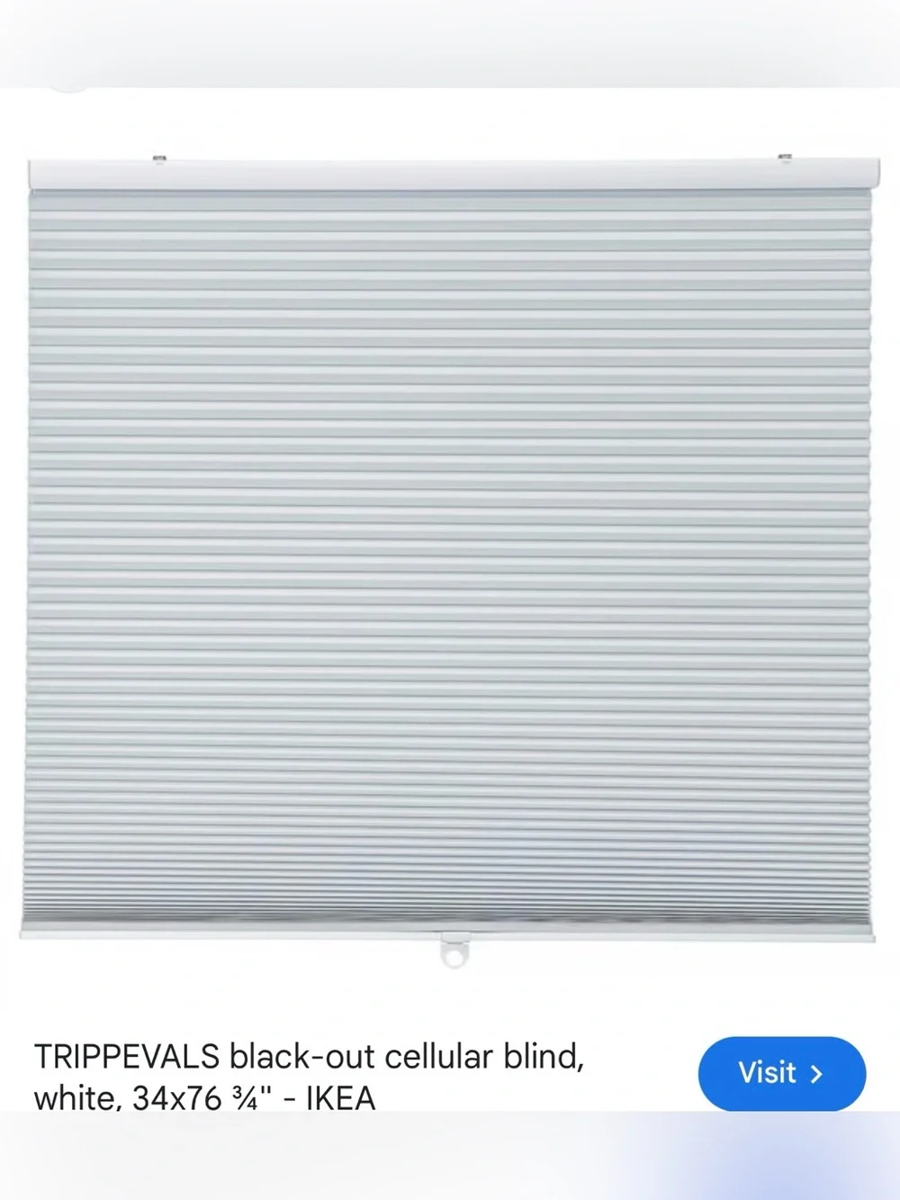 IKEA TRIPPEVALS White Cordless Cellular Shade Blind 35 Inch New Open Box